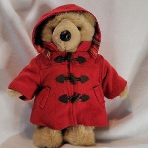 Ll BEAN EUC Vintage Ellie Bear with Red/Plaid Stadium Coat